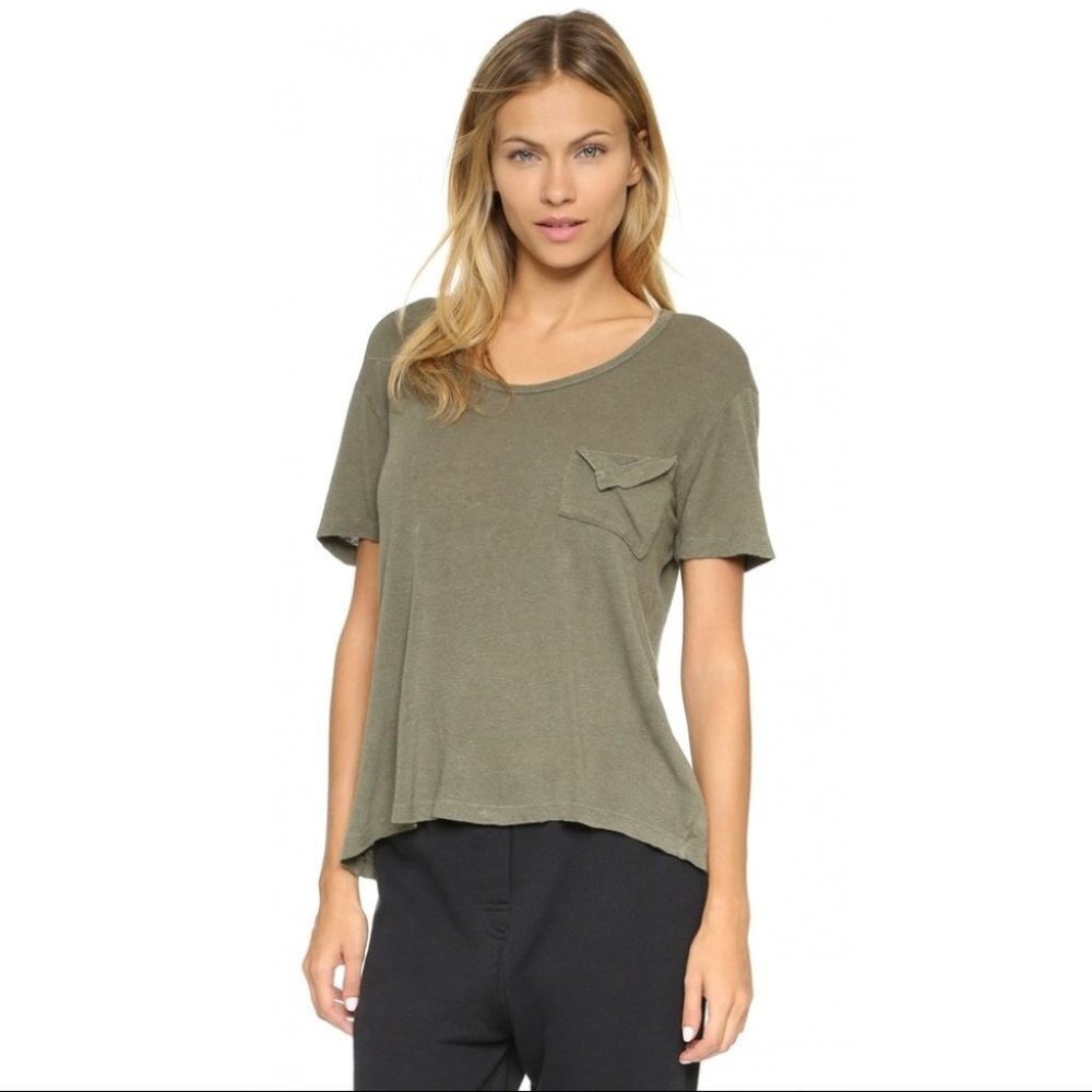 Revolve LNA Short Sleeve Torn Pocket Tee Oversized T-Shirt Scoop Neck Size XS